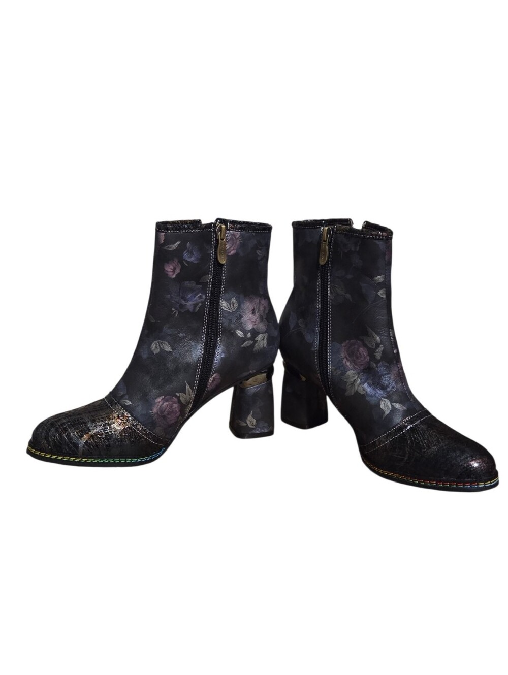 L'Artiste Womens Boots Size 7.5/38 Floral Leather Zip Victorian Gothic Romance - Picture 2 of 10